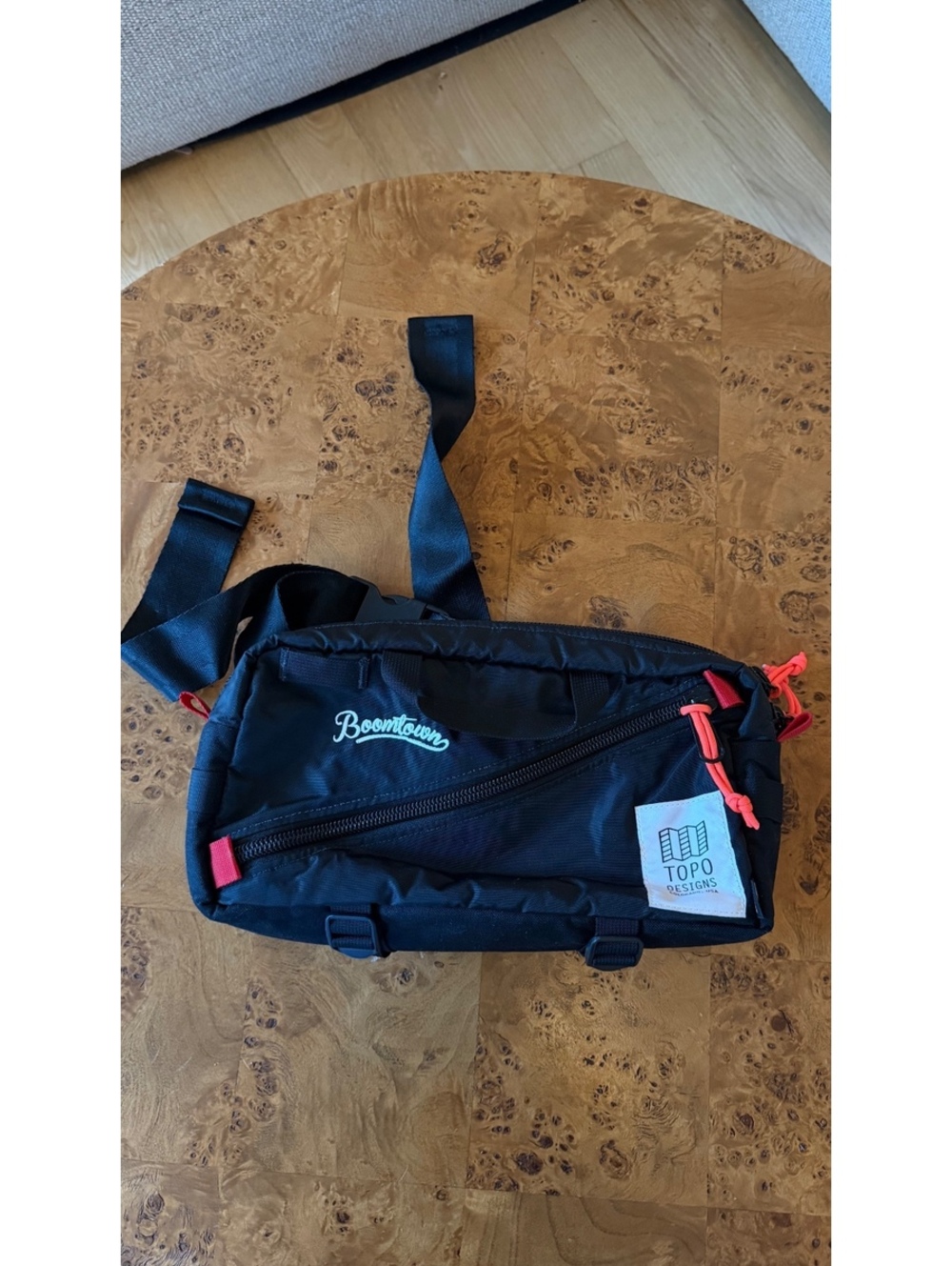 Topo Designs Black Boomtown Waist Bag with Neon Yellow Interior